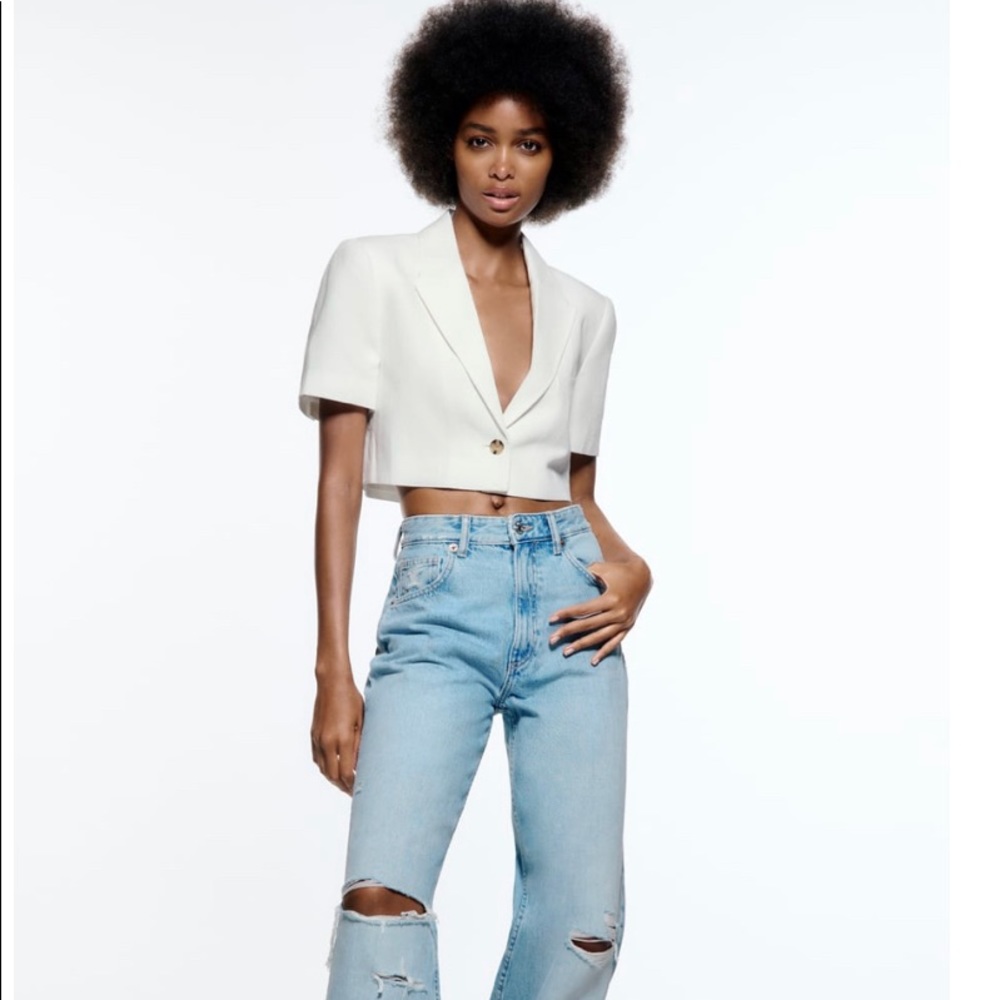 Zara Linen Blend Crop Blazer - Vanilla